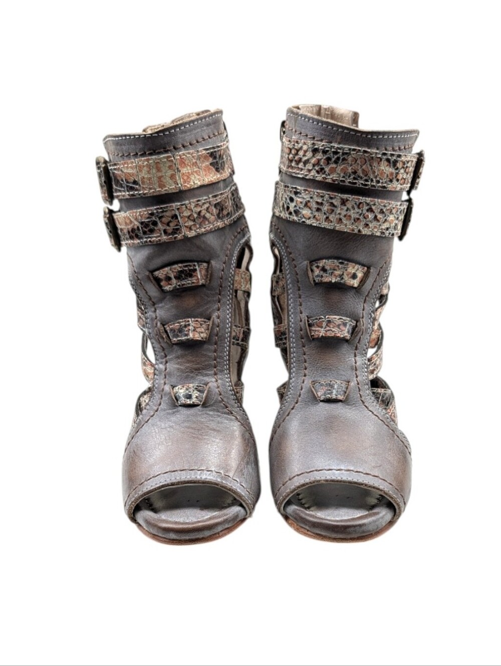 Freebird Tiara Rare Color Peep Toe Gladiator Booties Gray Multi 6 S4250 - Picture 7 of 13